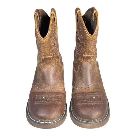 Justin Youth Girls Glitzi Light Up Brown Leather Western Cowgirl Boots Size-13.5 - Picture 3 of 9